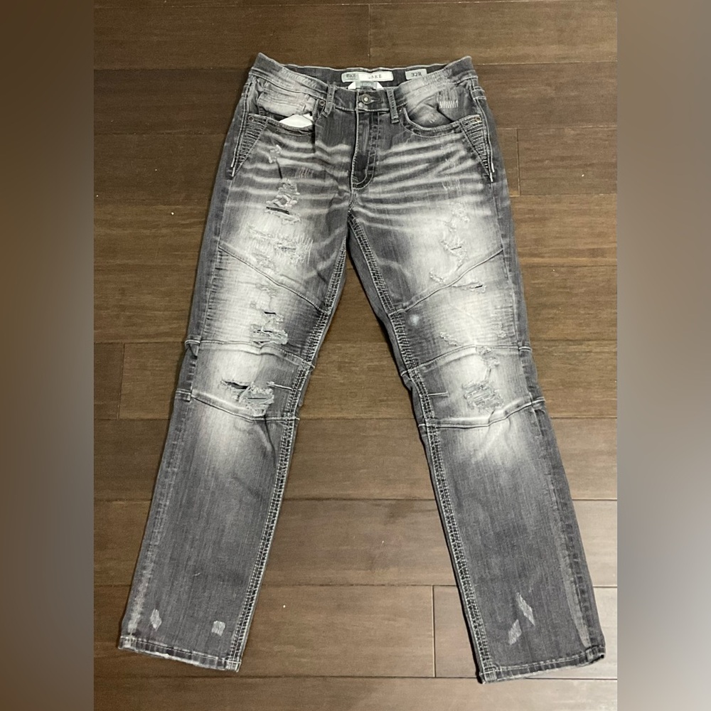 Buckle Gray Slim Distressed Jeans with Whiskering